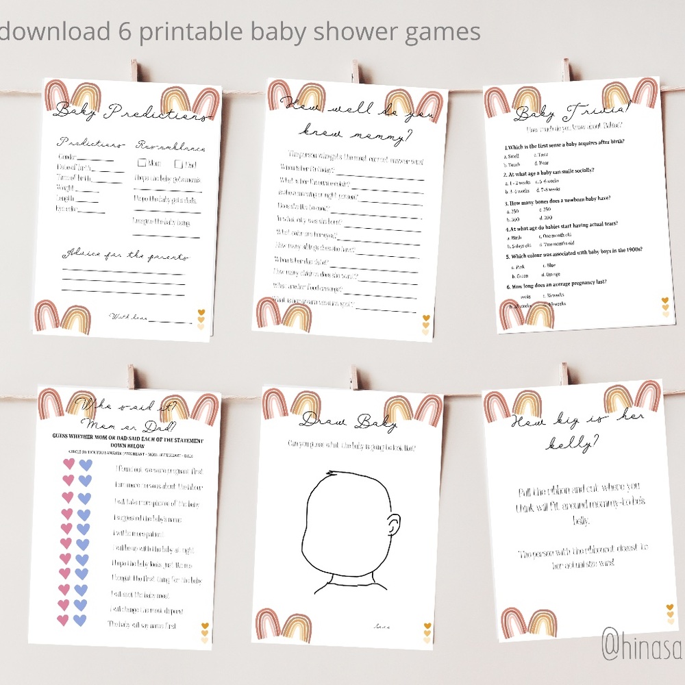 Printable baby shower games pack of 6